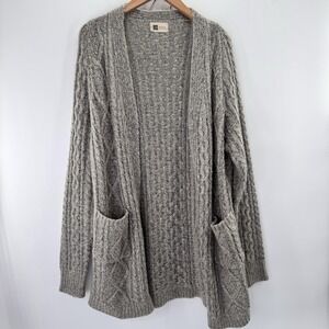 Look Cable Knit Cardigan Women Heather Gray Minimal Lounge CozyThick Duster OSFM